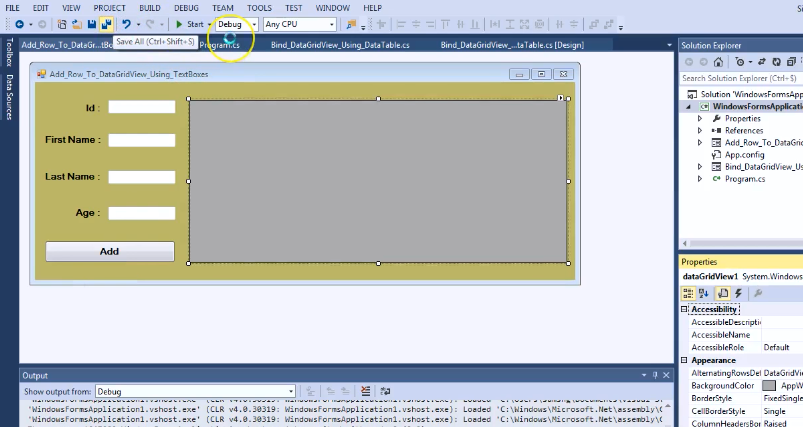 آموزش افزودن ردیف به DataGridView از TextBox با زبان #C